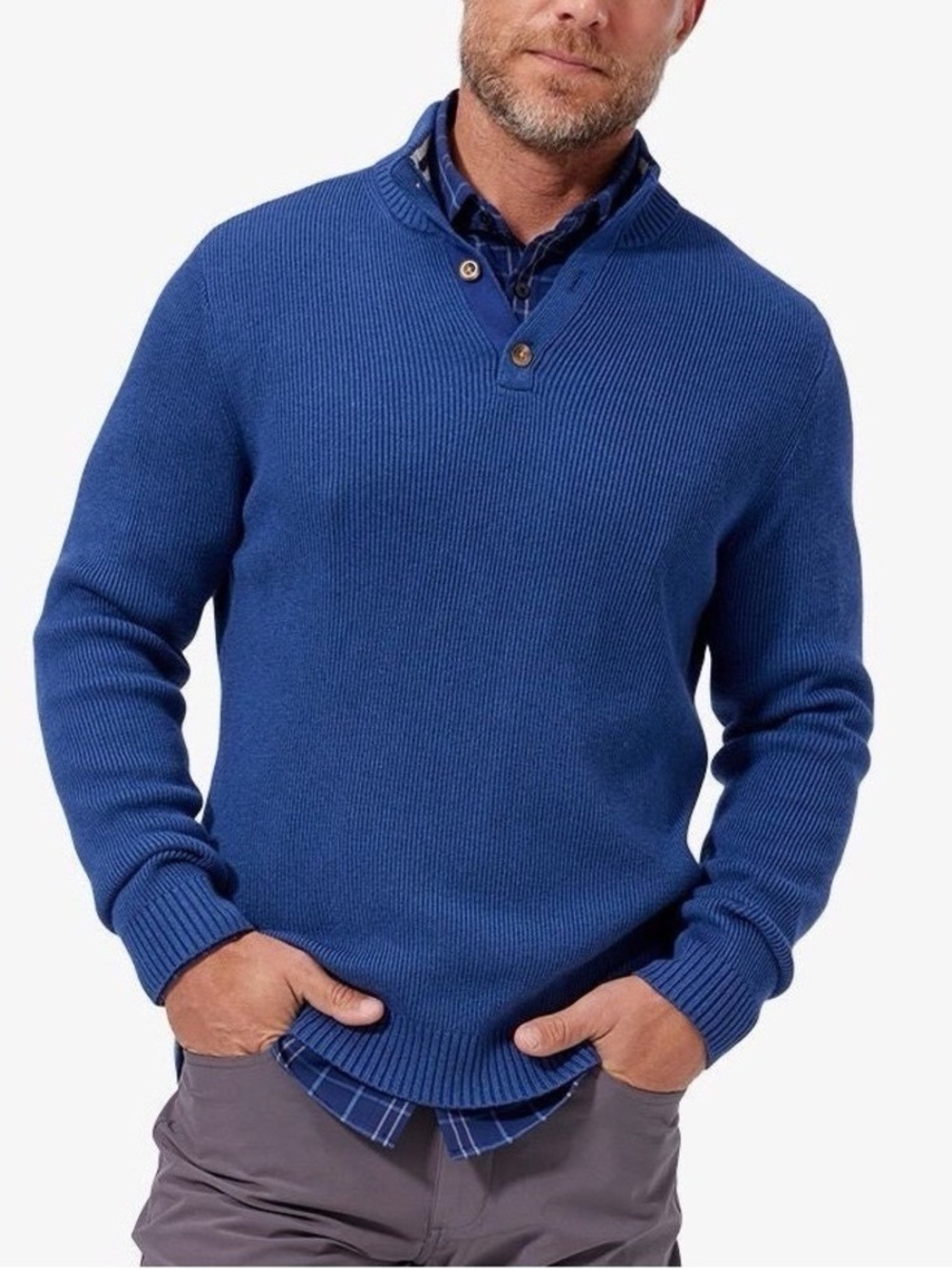 NWOT Mizzen+Main Cassady Mock Neck Henley Sweater Mens XL Dark Blue Rib Knit